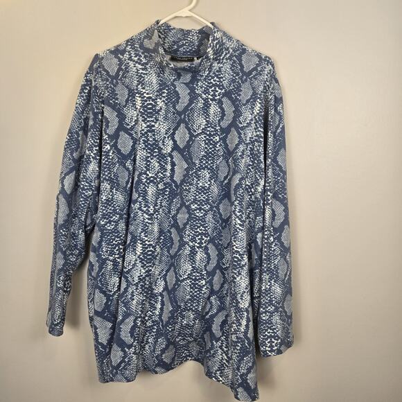 Susan Graver Weekend Tunic Shirt 3X Blue snake Buttery Soft Zip Side Hem Long - Picture 2 of 7